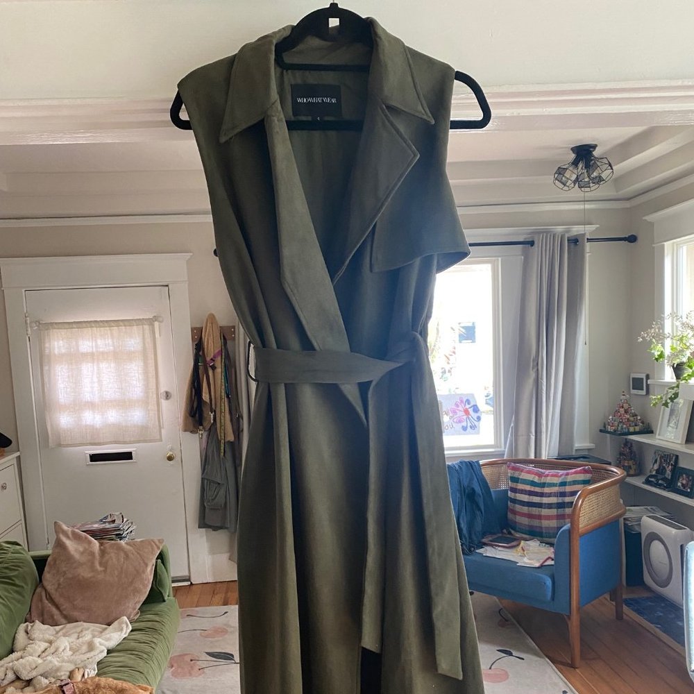 WhoWhatWear Faux Suede Long Vest Jacket